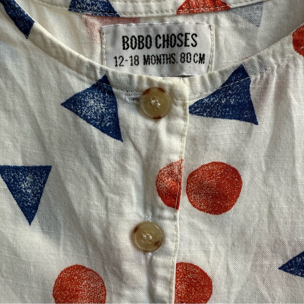Bobo Choses Girls White Dress with Red and Blue Geometric Print - Size 12-18M - Picture 3 of 15